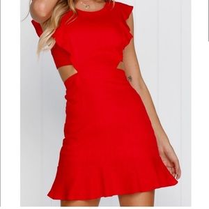 Red Ruffle Cutout Dress